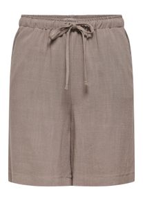 Shorts Only "ONLSIESTA MW PULL-UP LIN BL SHORTS NOOS", Damen, Gr. S, N-Gr, walnut, Jersey, Obermaterial: 80% Viskose, 20% Leinen, unifarben, loose fit kniefrei, Hosen Shorts, loose fit, Jersey, Viskosemischung, elastischer Bund, unifarben