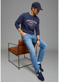 MAN'S WORLD Langarmshirt MAN'S WORLD "Neue Kollektion", Herren, Gr. M (48/50), dunkelblau, Single Jersey, Obermaterial: 100% Baumwolle, bedruckt, schmal, Rundhals, angesetztes B&uuml;ndchen, Shirts Langarmshirt, casual Stil, Langarm, schmale Passform