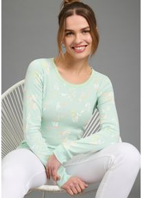 Langarmshirt Kangaroos, Damen, Gr. 48/50, gr&uuml;n, bunt, Rippware, Obermaterial: 100% Baumwolle, sehr figurbetont h&uuml;ftbedeckend, Rundhals, angesetztes B&uuml;ndchen, Shirts Langarmshirt, mit Allover-Print und Kontrastdetails