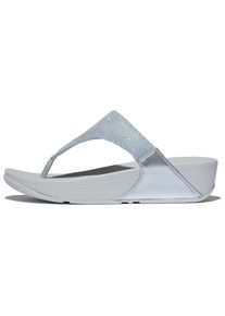 Zehentrenner fitflop "LULU SHIMMERLUX TOE-POST SANDALS", Damen, Gr. 41, blau (hellblau), Synthetik, Textil, Glitzer, Schuhe Zehentrenner, Keilabsatz, Sommerschuh, Schlappen in schimmernder Optik
