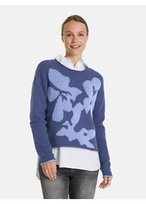 LIEBLINGSST&Uuml;CK Strickpullover LIEBLINGSST&Uuml;CK "SaraiL", Damen, Gr. 40, jeans, Strick, Obermaterial: 60% Baumwolle, 40% Polyacryl, gemustert, mehrfarbig, Rundhals, Rollkante, Pullover Strickpullover, mit Blumenmuster