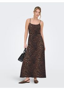 Maxikleid Only "ONLALTA S/L LONG STRAP DRESS PNT ZLO", Damen, Gr. L, N-Gr, schwarz aop:leo print, Web, Obermaterial: 98% Polyester, 2% Elasthan, bedruckt, regular fit lang, Rundhals, Kleider Maxikleid