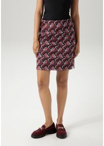 Minirock Aniston CASUAL, Damen, Gr. 36, rot (bordeaux, braun, hellblau, schwarz, rauchblau), Jersey, Obermaterial: 66% Polyester, 33% Viskose, 1% Elasthan, Jacquardmuster, gemustert, figurbetont kniefrei, R&ouml;cke Minirock, mit trendfarbigen, grafischem Retro-Muster