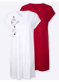 Nachthemd "Nachthemden", Damen, Gr. 40/42, Normalgr&ouml;&szlig;en, wei&szlig;, rot, 100% Baumwolle, unifarben, Kleider Nachthemd