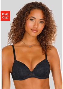 Push-up-BH Vivance "Julia", Damen, Gr. 75, Cup F, schwarz, Spitze, Obermaterial: 67% Polyamid, 22% Polyester, 11% Elasthan, BHs Push-up-BH, mit B&uuml;gel aus zarter Spitze in blumiger Optik, sexy Dessous