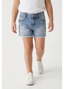 Jeansshorts KIDS Only "KOGROBYN EX VINT DNM SHORTS AZG529 NOOS", Jungen, Gr. 146, N-Gr, blau (light blau denim), Denim/Jeans, Obermaterial: 99% Baumwolle, 1% Elasthan, Destroyed-Effekte, regular fit ca. Mitte Oberschenkel, Jeans Jeansshorts