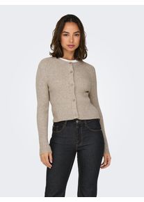Strickjacke Only "ONLKATIA LS BUTTON CARDIGAN NCA KNT", Damen, Gr. XL, braun (mocha meringue detail:with melange), Rippstrick, Obermaterial: 50% Viskose, 27% Nylon, 23% Polyester, meliert, slim fit kurz, Rundhals, Rippb&uuml;ndchen, Strickjacken Strickjacke