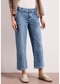 Loose-fit-Jeans Street One "Style Emee", Damen, Gr. 27, L&auml;nge 26, mid blau random wash, Denim/Jeans, Obermaterial: 57% Baumwolle, 20% Polyester, 20% Viskose, 3% Elasthan, unifarben, loose fit lang, Jeans Loose-fit-Jeans, mit Jeans-Band-Detail