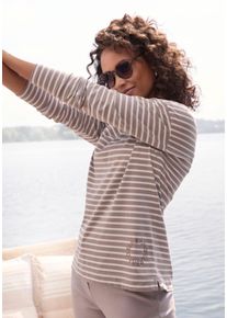 Langarmshirt ELBSAND "Tooske", Damen, Gr. XXL, taupe, creme gestreift, Jersey, Obermaterial: 50% Baumwolle, 50% Polyester, gestreift, figurumspielend h&uuml;ftlang, Rundhals, Shirts Langarmshirt, mit Ringelmuster, dezenter Logodruck, casual