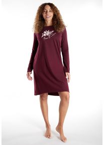 G&ouml;tzburg Nachthemd G&Ouml;TZBURG "Chania", Damen, Gr. 42 (XL), N-Gr, lila (lila, mittel, uni), Obermaterial: 100% Baumwolle, bequem knielang, Rundhals, gerader Abschluss, Kleider Nachthemd, knielang, Langarm, Rundhalsausschnitt, mit Druck, weich, Baumwolle