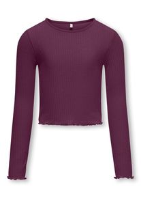 Langarmshirt KIDS Only "KOGNELLA L/S O-NECK TOP JRS NOOS", M&auml;dchen, Gr. 110/116, lila (mauve wine), Jersey, Obermaterial: 65% Polyester, 30% Viskose, 5% Elasthan, unifarben, regular fit normal, Rundhals, gewellter Abschluss, Shirts Langarmshirt, Materialmix