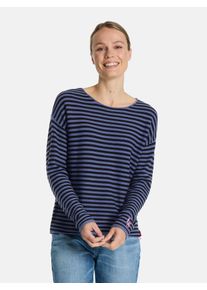 LIEBLINGSST&Uuml;CK Strickpullover LIEBLINGSST&Uuml;CK "Kyna", Damen, Gr. 42, blau (jeans), Strick, Obermaterial: 100% Baumwolle, gemustert, gestreift, mehrfarbig, normal, Rundhals, Pullover Strickpullover, mit Streifen