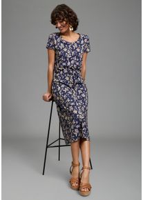 Sommerkleid Laura Scott, Damen, Gr. 34, N-Gr, navy, gebl&uuml;mt, Single Jersey, Obermaterial: 50% Baumwolle, 50% Modal, gebl&uuml;mt, 7/8-L&auml;nge, Kleider Sommerkleid, im Basic-Stil - in unifarben, gebl&uuml;mt oder gestreifter Optik