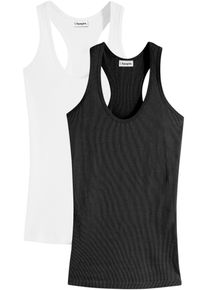 Tanktop bonprix, Damen, Gr. 32/34 (XS), schwarz, wei&szlig;, Feinripp, Obermaterial: 100% Baumwolle, mehrfarbig, unifarben, eng h&uuml;ftbedeckend, tiefer Rundhals, eingefasste Kante, Tops Tanktop, Ringerr&uuml;cken, Ripp-Qualit&auml;t