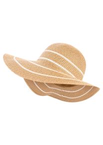 Sonnenhut Laura Scott, Herren, beige, wei&szlig; gestreift, Web, Stroh, gestreift, kontrastfarbene Details, meliert, festlich, H&uuml;te Sonnenhut, mit Konstraststreifen, kautsch- & falsbar - NEW, Topseller