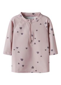 Bade-Shirt name it "NMFZIPPA 3/4 UV SWIM TOP", M&auml;dchen, Gr. 86, N-Gr, burnished lila, Jersey, Elasthan, Polyester, bedruckt, Bikini-Oberteile Bade-Shirt