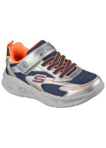Sneaker Skechers "Skechers METEOR-LIGHTS", Jungen, Gr. 33, bunt (silberfarben, orange), Lederimitat, Textil, kontrastfarbene Details, metallic, Schuhe Sneaker, Klettschuh mit Blinkfunktion, Gr&ouml;&szlig;enschablone zum Download