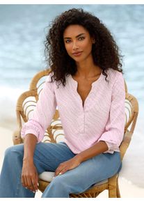 Langarmbluse Heine, Damen, Gr. 34, hellros&eacute;, ecru, bedruckt, 100% Polyester, bedruckt, gemustert, mehrfarbig, Rundhals, Blusen Langarmbluse