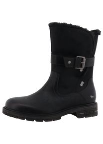 Winterstiefel Mustang Shoes "Bienke", Damen, Gr. 41, schwarz, Lederimitat, Textil, Basic, Schuhe Winterstiefel, Biker Boots mit Blockabsatz und Zierriemchen