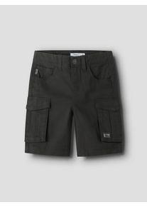 Cargobermudas name it "NKMRYAN REG TWI L SHORTS 6776-BA NOOS", Jungen, Gr. 158, N-Gr, schwarz oyster, Twill, Obermaterial: 98% Baumwolle, 2% Elasthan, unifarben, washed, regular fit kniefrei, Hosen Cargobermudas, Baumwollmischung, Stretch, Cargotaschen
