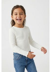 Langarmshirt KIDS Only "KOGNELLA L/S O-NECK TOP JRS NOOS", M&auml;dchen, Gr. 122/128, wei&szlig; (cloud dancer), Jersey, Obermaterial: 65% Polyester, 30% Viskose, 5% Elasthan, unifarben, regular fit normal, Rundhals, gewellter Abschluss, Shirts Langarmshirt, Materialmix