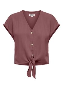 Kurzarmbluse Only "ONLSIESTA SS KNOT LIN BL SHIRT PNT NOOS", Damen, Gr. XS, rose braun, Web, Obermaterial: 80% Viskose, 20% Leinen, unifarben, regular fit kurz, V-Ausschnitt, Blusen Kurzarmbluse, Viskosemischung, regular fit