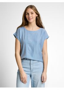 Rundhalsshirt Tom Tailor Denim, Damen, Gr. XS, small mid blau wei&szlig;, Web, Obermaterial: 58% Viskose, 38% Polyester, 4% Elasthan, geringelt, gestreift, normal taillenlang, Rundhals, Shirts Rundhalsshirt, &Auml;rmellos im Streifen-Look