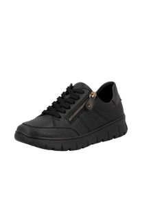 Plateausneaker Rieker, Damen, Gr. 43, schwarz, Glattleder, unifarben, Schuhe Plateausneaker, Freizeitschuh, Schn&uuml;rschuh, Halbschuh in Bequemweite G (= weit)