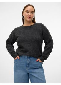 Rundhalspullover Vero Moda CURVE "VMCDOFFY LS O-NECK BLOUSE GA NOOS CUR", Damen, Gr. S, schwarz (schwarz detail:with melange), Strick, Obermaterial: 94% Polyester, 3% Elasthan, 3% Nylon, meliert, regular fit h&uuml;ftbedeckend, Rundhals, Rippstrickb&uuml;ndchen, Pullover Rundhalspullover