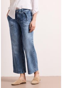 Weite Jeans Street One "Style Emee", Damen, Gr. 33, L&auml;nge 26, mid blau striped wash, Denim/Jeans, Obermaterial: 90% Baumwolle, 8% Polyester, 2% Elasthan, unifarben, loose fit kn&ouml;chelfrei, Jeans Weite Jeans, mit Streifen Muster