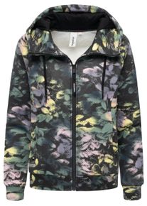 Sweatjacke Ragwear "Sweatjacke Fllawia Print", Damen, Gr. XXL, bunt (schwarz combo), Obermaterial: 70% Baumwolle CO. 30% Polyester PES., Sweatjacken Sweatjacke