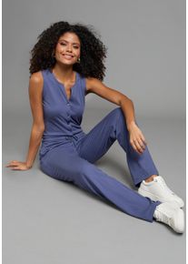Jumpsuit Laura Scott, Damen, Gr. 46, N-Gr, graublau, Single Jersey, Obermaterial: 50% Baumwolle, 50% Modal, unifarben, slim fit lang, V-Ausschnitt, Overalls Jumpsuit, im Basic-Stil, mit dezenter Knopfleiste, aus Baumwolle und Modal, Topseller