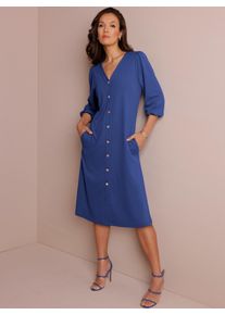 Sommerkleid CREATION L PREMIUM "Seiden-Viskose-Mix-Kleid", Damen, Gr. 46, Normalgr&ouml;&szlig;en, royalblau, 45% Viskose, 31% Polyamid, 19% Seide, 5% Elasthan, unifarben, knielang, V-Ausschnitt, Kleider Sommerkleid