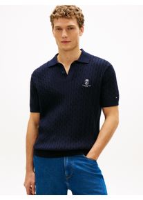 Poloshirt Tommy Hilfiger "CABLE SHORT SLEEVE POLO", Herren, Gr. S, desert sky, Strick, Obermaterial: 100% Baumwolle, regular fit normal, Rippb&uuml;ndchen, Shirts Poloshirt, regular fit, Zopfmuster
