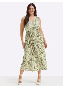 sheego Gro&szlig;e Gr&ouml;&szlig;en Blumenkleid mit plissiertem Rock, champagner-pistazie-gemustert, Gr&ouml;&szlig;e 52 - Damen