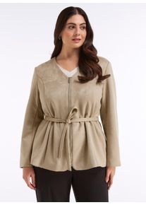 sheego Gro&szlig;e Gr&ouml;&szlig;en Jacke in Veloursleder-Optik, mit Sch&ouml;&szlig;chen, beige, Gr&ouml;&szlig;e 48 - Damen