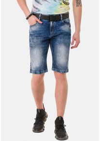 Cipo & Baxx Caprijeans CIPO & BAXX, Herren, Gr. 31, N-Gr, blau, Denim/Jeans, Obermaterial: 99% Baumwolle, 1% Elasthan, Abriebeffekte, regular fit knielang, Jeans Caprijeans