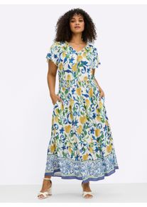 sheego by Joe Browns sheego Gro&szlig;e Gr&ouml;&szlig;en Maxikleid mit breitem Smokbund, wei&szlig;-sonnengelb-gemustert, Gr&ouml;&szlig;e 44 - Damen