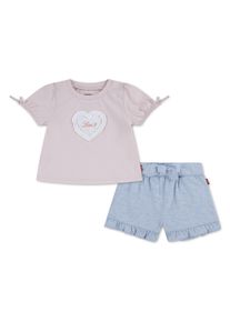 T-Shirt & Shorts LEVI'S KIDS "LVG BOW SLV TEE & BELTED SHORT SET", Jungen, Gr. 6M68, crystal pink, Jersey, Obermaterial: 60% Baumwolle, 40% Polyester, unifarben, KOB Set-Artikel T-Shirt & Shorts, mit Herzapplikation, for Girls