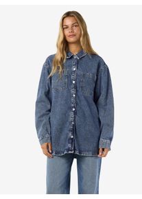 Jeansjacke Noisy may "NMALVA L/S DENIM SHACKET AZ351MB NOOS", Damen, Gr. XL, blau (medium blau denim), Denim/Jeans, Obermaterial: 100% Baumwolle, unifarben, relaxed fit, Jacken Jeansjacke