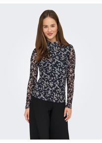 Langarmshirt Only "ONLERICA LIFE MESH L/S TOP JRS NOOS", Damen, Gr. L, blau graphite aop:r. pumice, Jersey, Obermaterial: 95% Polyester, 5% Elasthan, bedruckt, regular fit normal, hoch geschlossener Ausschnitt, Shirts Langarmshirt, Kunstfaser mit Stretch, regular fit