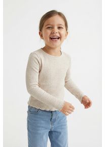 Langarmshirt KIDS Only "KOGNELLA L/S O-NECK TOP JRS NOOS", M&auml;dchen, Gr. 110/116, beige (pumice stone detail:melange), Jersey, Obermaterial: 65% Polyester, 30% Viskose, 5% Elasthan, meliert, regular fit normal, Rundhals, gewellter Abschluss, Shirts Langarmshirt, Materialmix