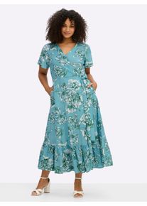 sheego by Joe Browns sheego Gro&szlig;e Gr&ouml;&szlig;en Wickelkleid mit Volant am Saum, aquamarin-smaragd-gemustert, Gr&ouml;&szlig;e 44 - Damen