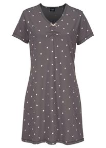 Nachthemd Vivance Dreams, Damen, Gr. 48/50, N-Gr, lila (mauve), Single Jersey, Obermaterial: 100% Baumwolle, gemustert, bequem kurz, V-Ausschnitt, eingesetzt H&auml;kelkante, Kleider Nachthemd, mit Herzchen-Druck, Topseller