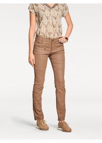 R&ouml;hrenhose Heine, Damen, Gr. 50, Normalgr&ouml;&szlig;en, braun (nougat), 98% Baumwolle, 2% Elasthan, Beschichtung:100% Polyurethan, unifarben, lang, Hosen R&ouml;hrenhose