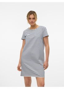 V&eacute;ro Moda Minikleid VERO MODA "VMABBY SS SHORT ZIP DRESS JRS NOOS", Damen, Gr. XL, N-Gr, blau (snow wei&szlig; stripes:navy blazer), Jersey, Obermaterial: 77% Polyester, 19% Viskose, 4% Elasthan, gestreift, Rundhals, Kleider Minikleid, Sommerkleid