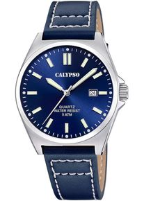 Quarzuhr Calypso Watches "Basic", blau, Armbanduhren, Herren, Quarzuhr, Armbanduhr, Herrenuhr, Lederarmband, analog, Tag