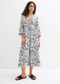 bonprix Tunika-Kleid aus softem Viskose-Mix, schwarz, Gr.52/54 (XXL), modisch bedrucktes Jersey-Tunika-Kleid mit Ballon&auml;rmeln und Knopfleiste vorne am Ausschnitt