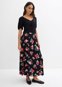 bonprix Maxikleid aus Viskose-Mix, schwarz, Gr.48/50 (XL), Modernes Kleid mit sch&ouml;nem Print, aus Viskose