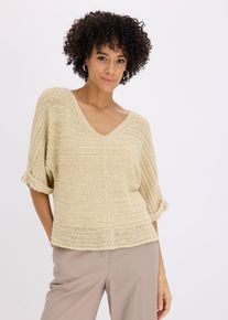bonprix Grobstrick-Pullover aus B&auml;ndchengarn, beige, Gr.56/58 (3XL), bequemer und weit geschnittener Pullover mit B&auml;ndchengarn